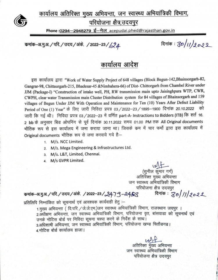 चित्तौड़गढ़ विधानसभा क्षेत्र को पेयजल की किल्लत से मिलेगी अब राहत, राज्यमंत्री के प्रयास आखिरकार रंग लाऐ