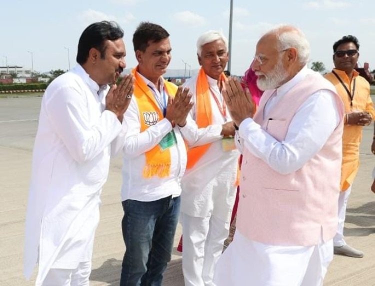 भाजपा नेता हर्षवर्धन सिंह रुद ने किया प्रधानमंत्री मोदी का स्वागत।