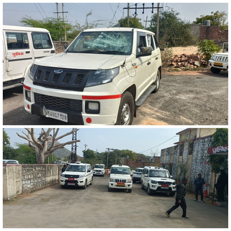 पुलिस व प्रशासन की गाड़ियों पर पथराव, युवक के ट्रैक्टर से कुचलने का मामला